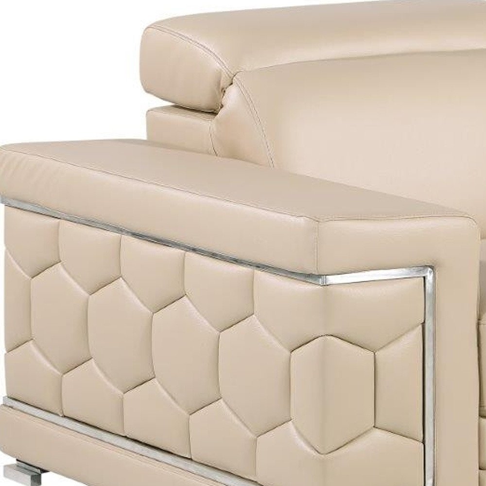 47" Beige and Silver Genuine Leather Club Chair HomeRoots