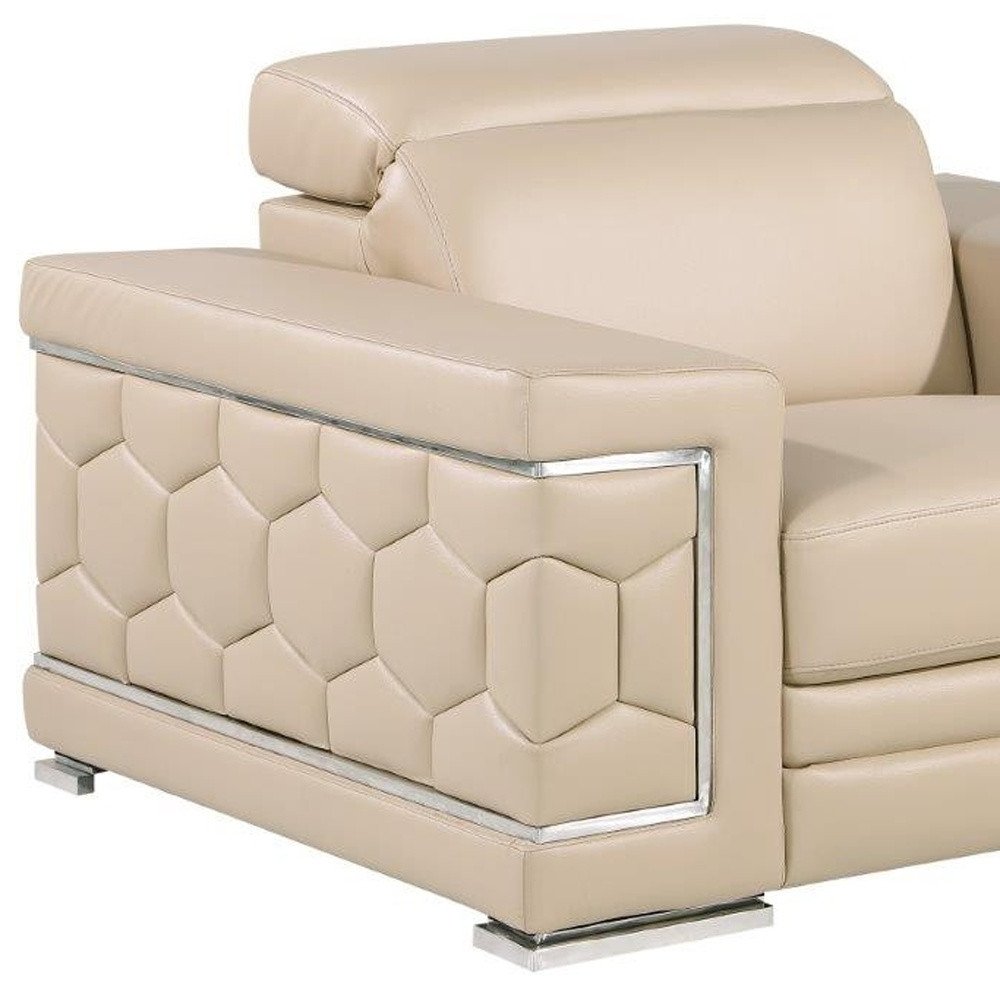 47" Beige and Silver Genuine Leather Club Chair HomeRoots