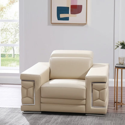 47" Beige and Silver Genuine Leather Club Chair HomeRoots