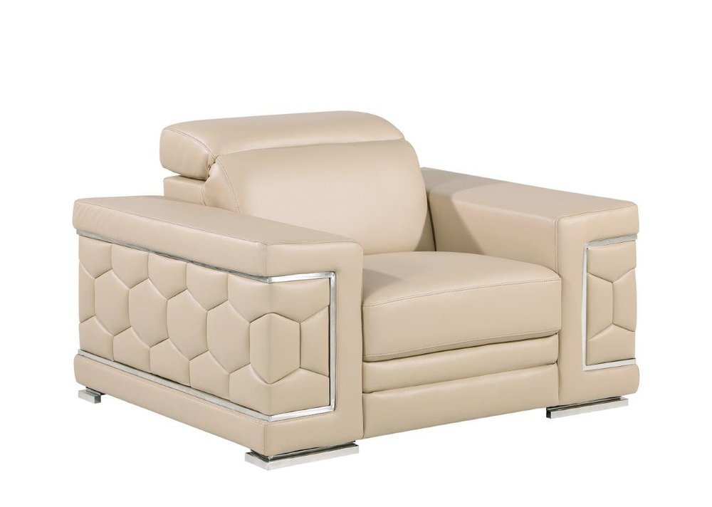 47" Beige and Silver Genuine Leather Club Chair HomeRoots