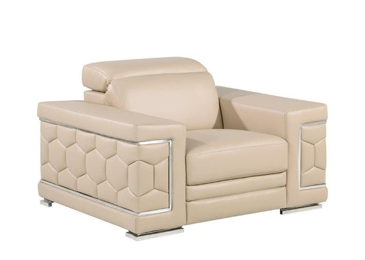 47" Beige and Silver Genuine Leather Club Chair HomeRoots