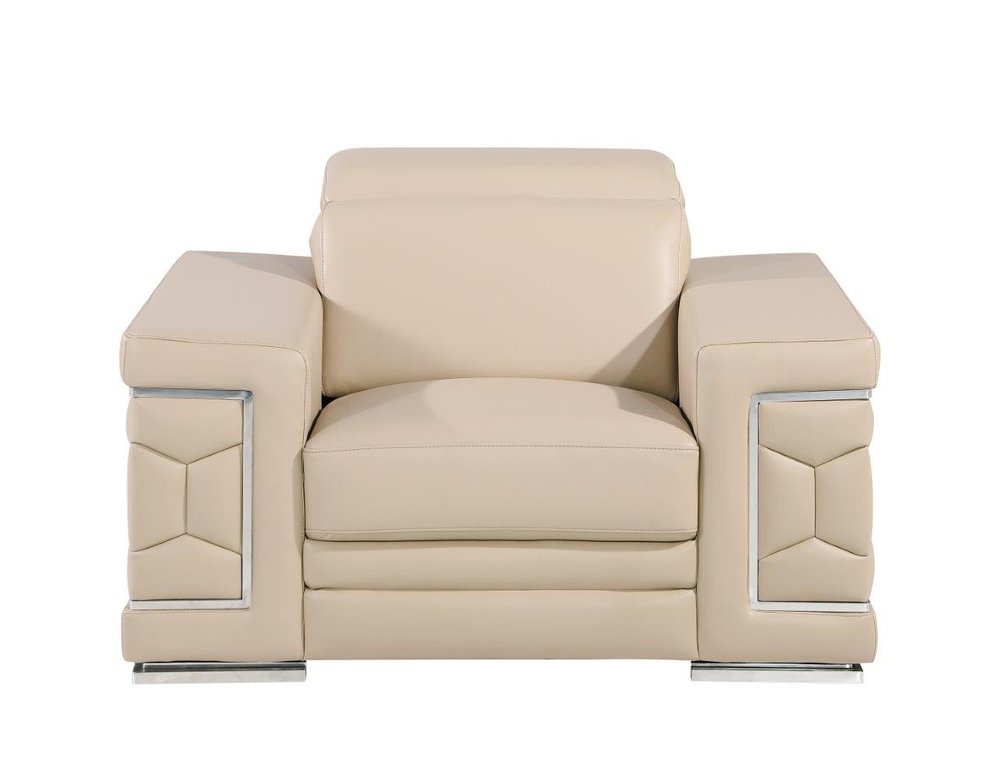 47" Beige and Silver Genuine Leather Club Chair HomeRoots