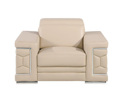 47" Beige and Silver Genuine Leather Club Chair HomeRoots