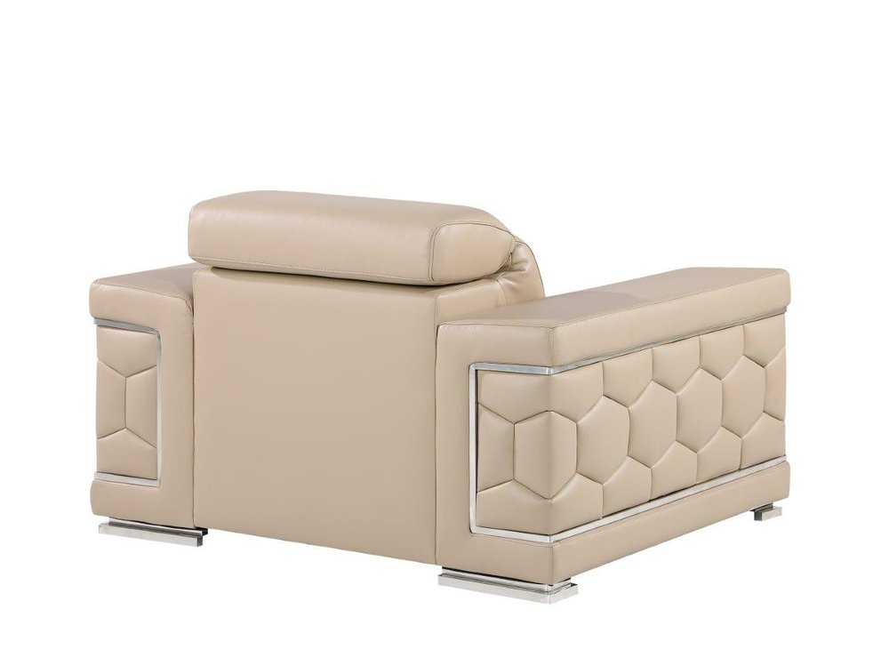 47" Beige and Silver Genuine Leather Club Chair HomeRoots