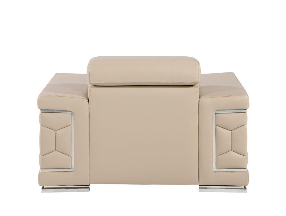 47" Beige and Silver Genuine Leather Club Chair HomeRoots