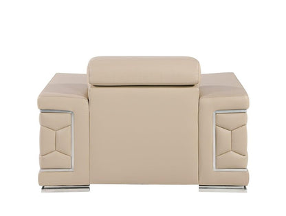 47" Beige and Silver Genuine Leather Club Chair HomeRoots