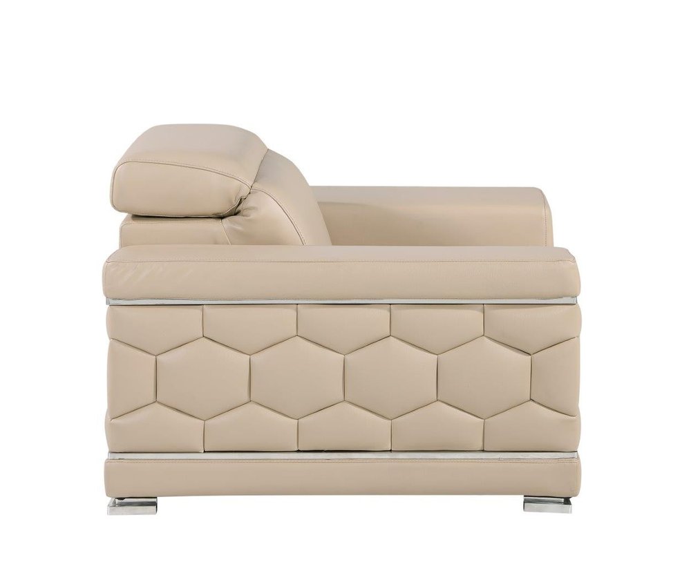 47" Beige and Silver Genuine Leather Club Chair HomeRoots