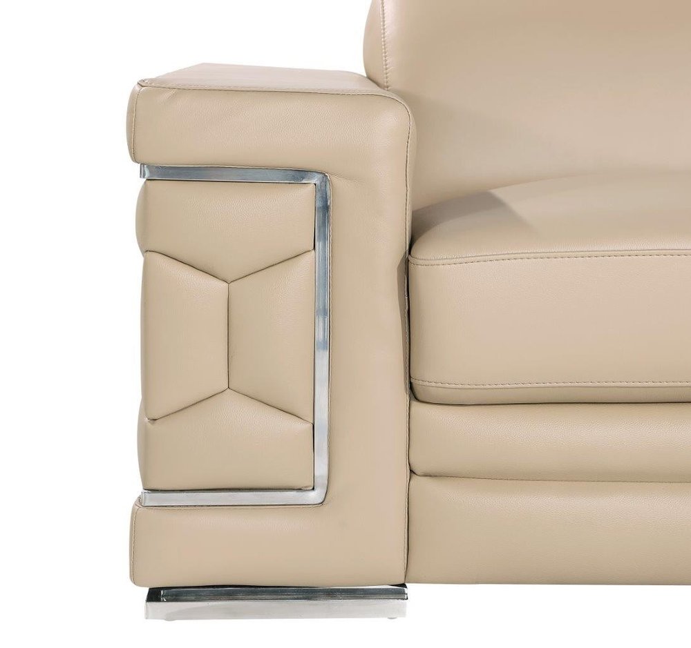 47" Beige and Silver Genuine Leather Club Chair HomeRoots