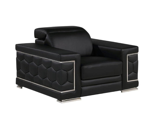 47" Black And Silver Genuine Leather Club Chair HomeRoots