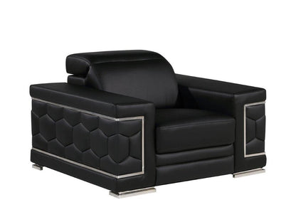 47" Black And Silver Genuine Leather Club Chair HomeRoots