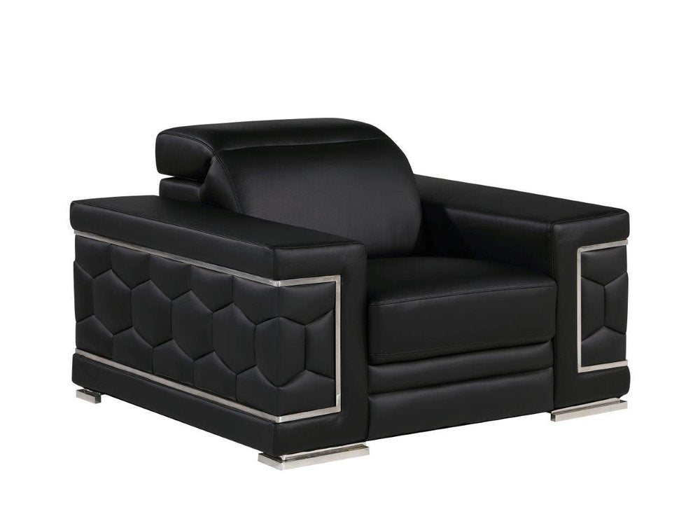 47" Black And Silver Genuine Leather Club Chair HomeRoots