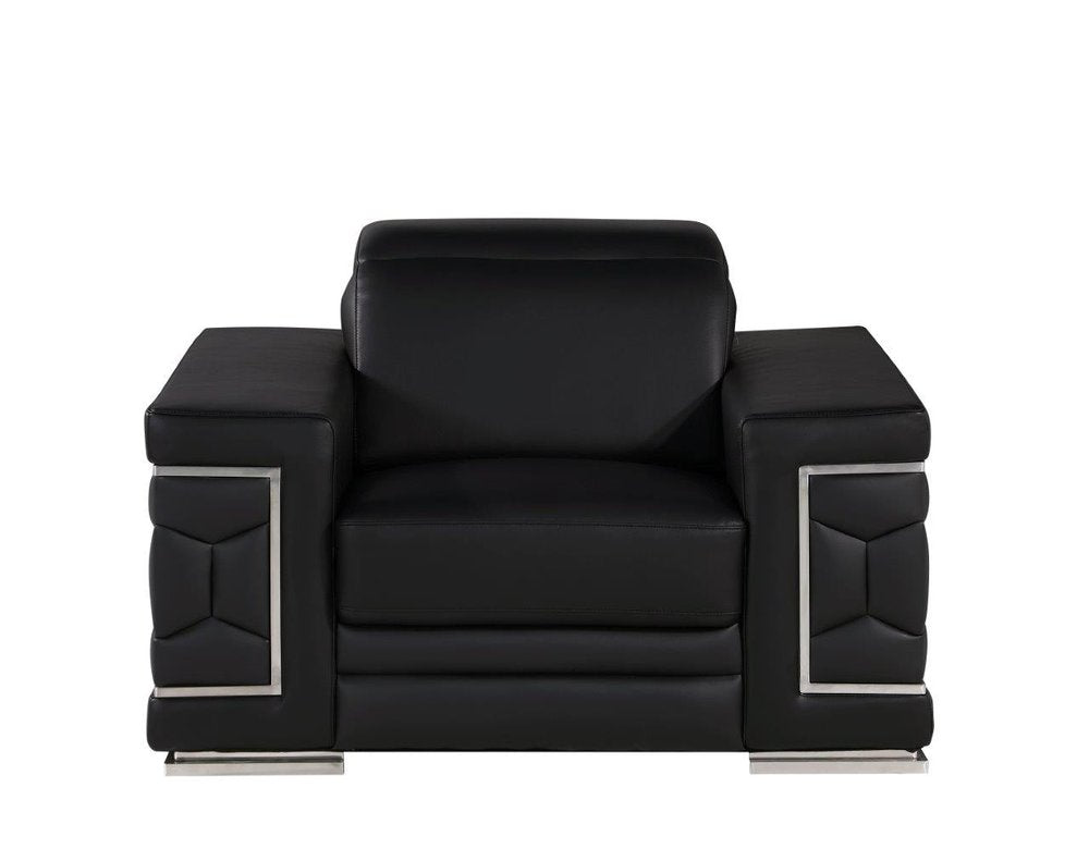 47" Black And Silver Genuine Leather Club Chair HomeRoots