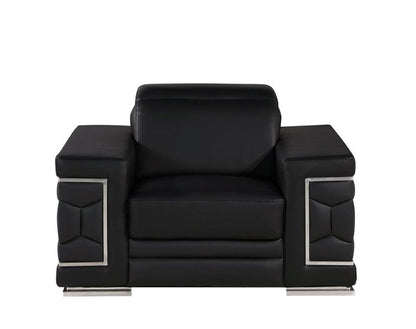 47" Black And Silver Genuine Leather Club Chair HomeRoots