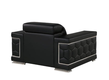 47" Black And Silver Genuine Leather Club Chair HomeRoots