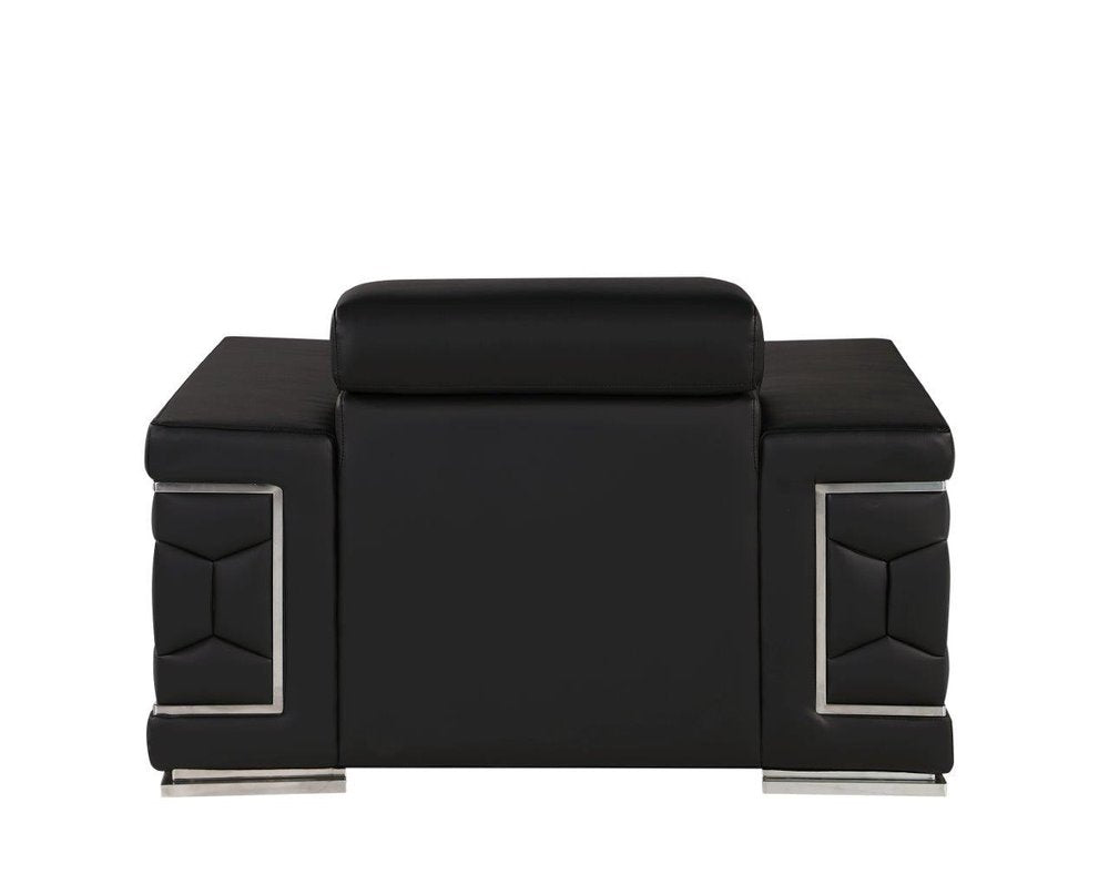 47" Black And Silver Genuine Leather Club Chair HomeRoots