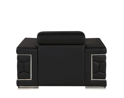 47" Black And Silver Genuine Leather Club Chair HomeRoots