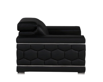 47" Black And Silver Genuine Leather Club Chair HomeRoots