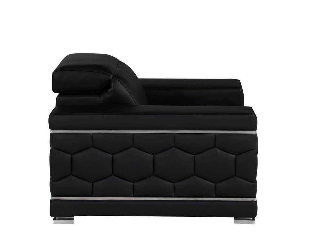 47" Black And Silver Genuine Leather Club Chair HomeRoots
