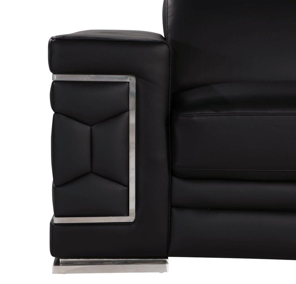 47" Black And Silver Genuine Leather Club Chair HomeRoots
