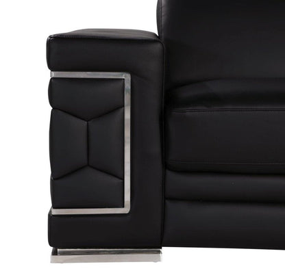 47" Black And Silver Genuine Leather Club Chair HomeRoots