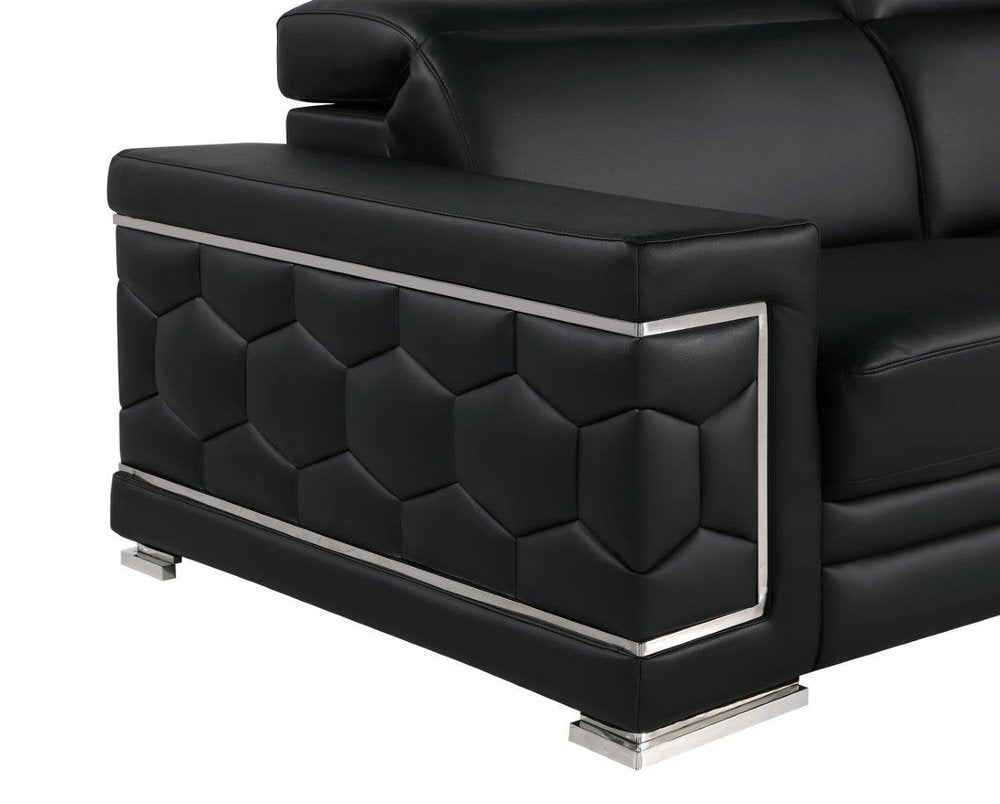 47" Black And Silver Genuine Leather Club Chair HomeRoots