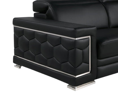 47" Black And Silver Genuine Leather Club Chair HomeRoots