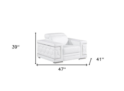 47" White And Silver Genuine Leather Club Chair HomeRoots