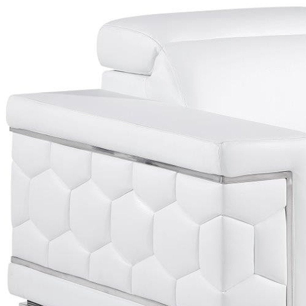 47" White And Silver Genuine Leather Club Chair HomeRoots