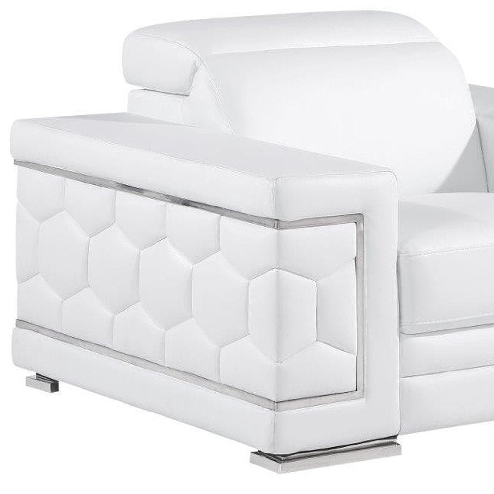 47" White And Silver Genuine Leather Club Chair HomeRoots