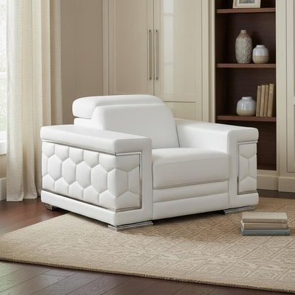 47" White And Silver Genuine Leather Club Chair HomeRoots