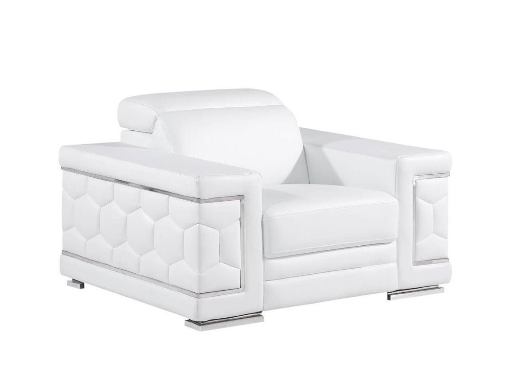 47" White And Silver Genuine Leather Club Chair HomeRoots