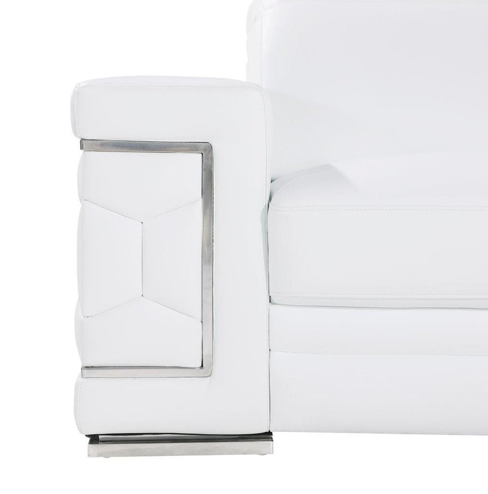 47" White And Silver Genuine Leather Club Chair HomeRoots