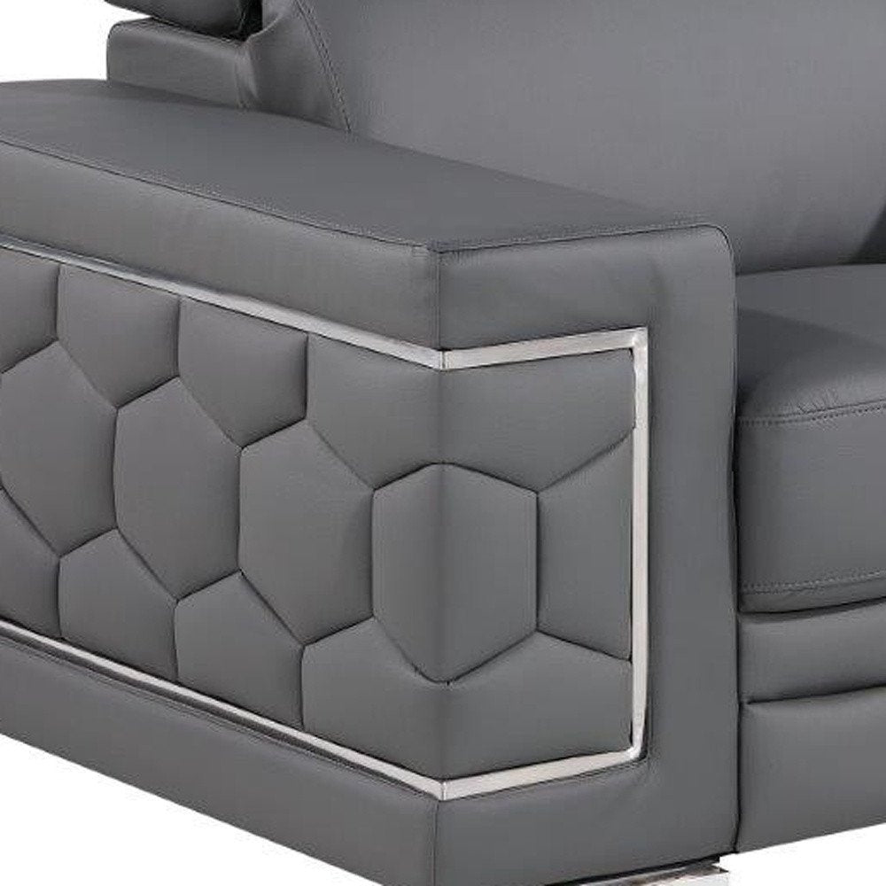 47" Granite Gray And Silver Genuine Leather Club Chair HomeRoots