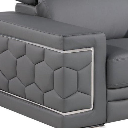 47" Granite Gray And Silver Genuine Leather Club Chair HomeRoots