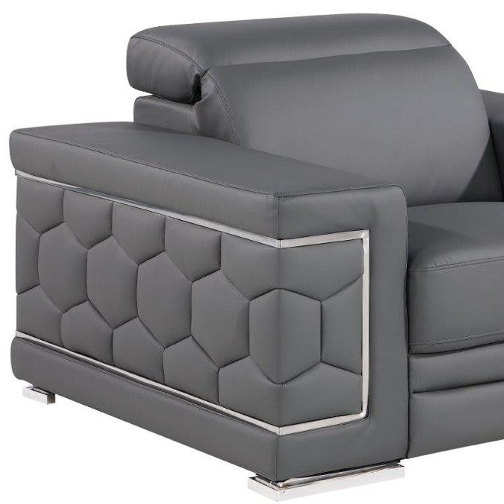 47" Granite Gray And Silver Genuine Leather Club Chair HomeRoots