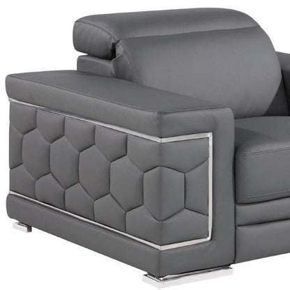 47" Granite Gray And Silver Genuine Leather Club Chair HomeRoots