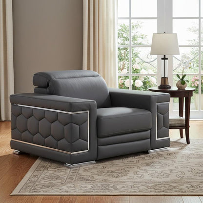 47" Granite Gray And Silver Genuine Leather Club Chair HomeRoots