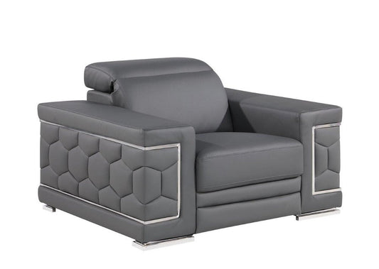 47" Granite Gray And Silver Genuine Leather Club Chair HomeRoots