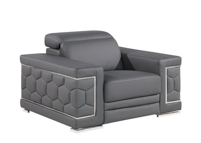 47" Granite Gray And Silver Genuine Leather Club Chair HomeRoots