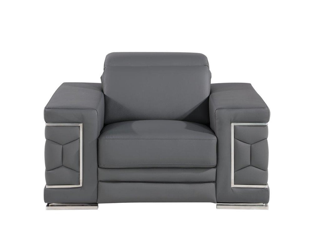 47" Granite Gray And Silver Genuine Leather Club Chair HomeRoots
