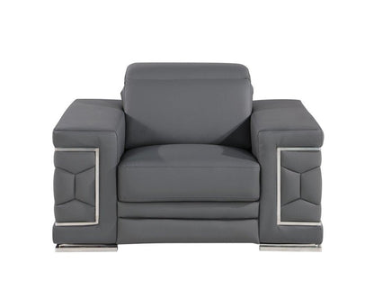 47" Granite Gray And Silver Genuine Leather Club Chair HomeRoots