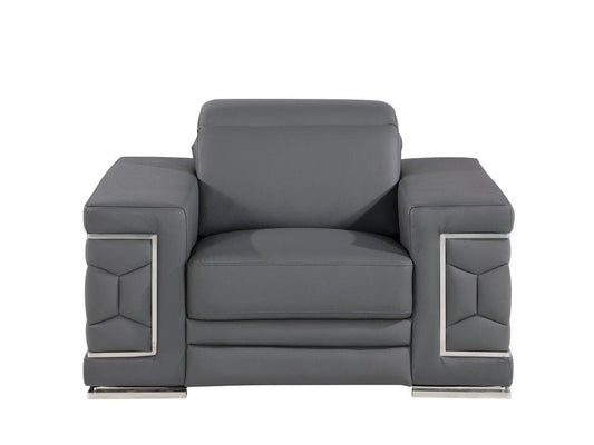 47" Granite Gray And Silver Genuine Leather Club Chair HomeRoots