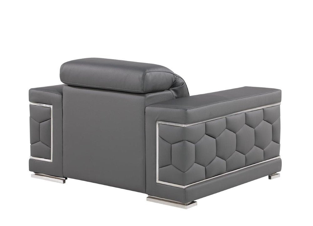 47" Granite Gray And Silver Genuine Leather Club Chair HomeRoots