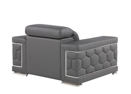 47" Granite Gray And Silver Genuine Leather Club Chair HomeRoots