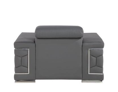 47" Granite Gray And Silver Genuine Leather Club Chair HomeRoots