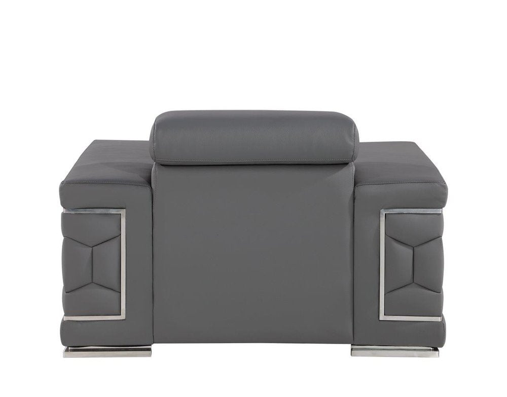 47" Granite Gray And Silver Genuine Leather Club Chair HomeRoots