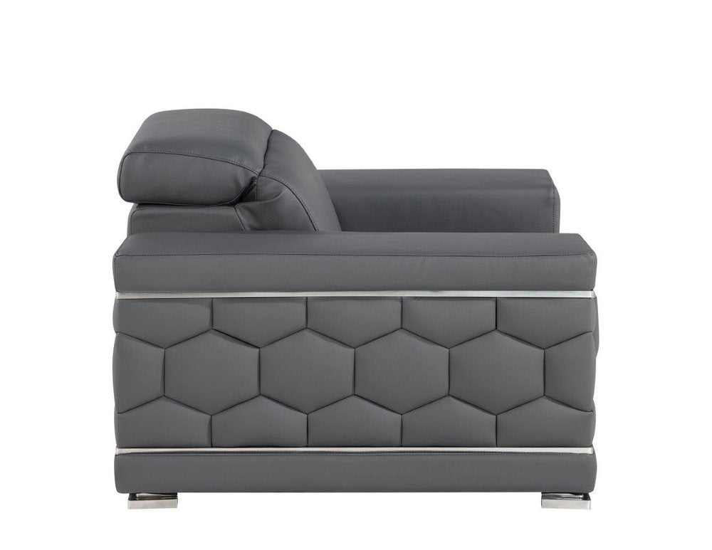 47" Granite Gray And Silver Genuine Leather Club Chair HomeRoots