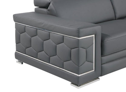 47" Granite Gray And Silver Genuine Leather Club Chair HomeRoots