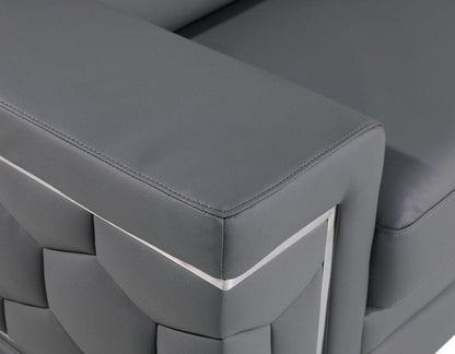 47" Granite Gray And Silver Genuine Leather Club Chair HomeRoots