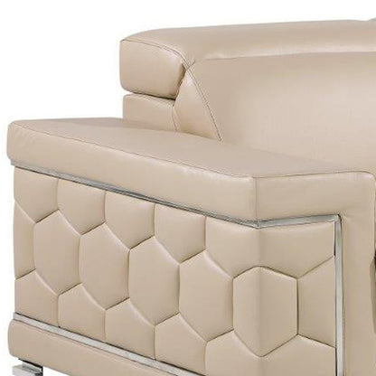 71" Beige And Silver Genuine Leather Loveseat HomeRoots
